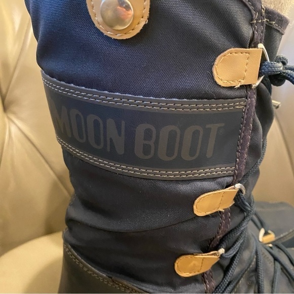 The Original Moon Boot Monaco Felt Warm Winter Snow Boots Navy Blue Women Size 6 - Picture 2 of 12